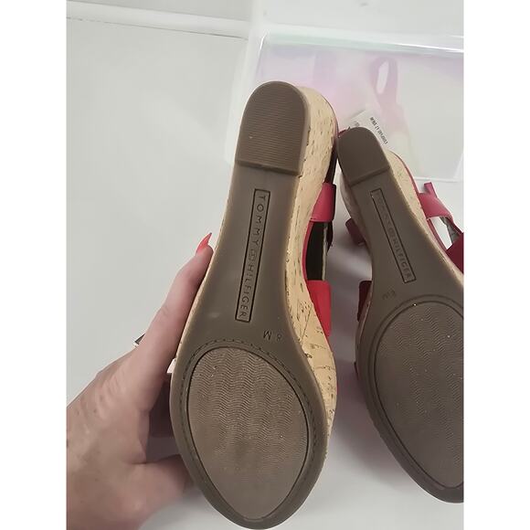 Tommy Hilfiger Red Wedge Sandals Size 8M Cork Platform Slingback - Picture 7 of 8